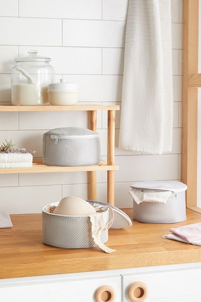 Ocean Home Textile 3 Pieces Gray Zippered Underwear Washing Net Bag 20x10