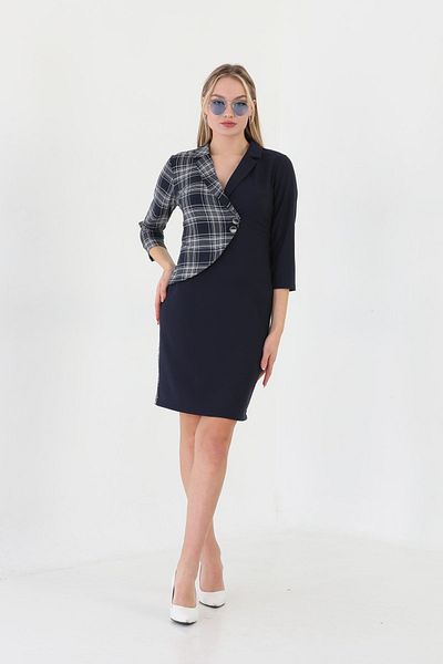 Element's Women's Black and White Plaid Double Breasted and Striped Office Dress