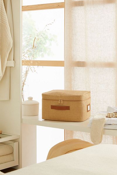 Ocean Home Textile Dimensiune mică Tesatura de iută Sub bază Depozitare valiza 30x22x18