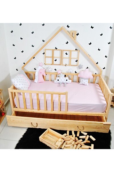 MiniWood Montessori Çocuk Yatak Yavrulu 90x190 Karyola Ağacı