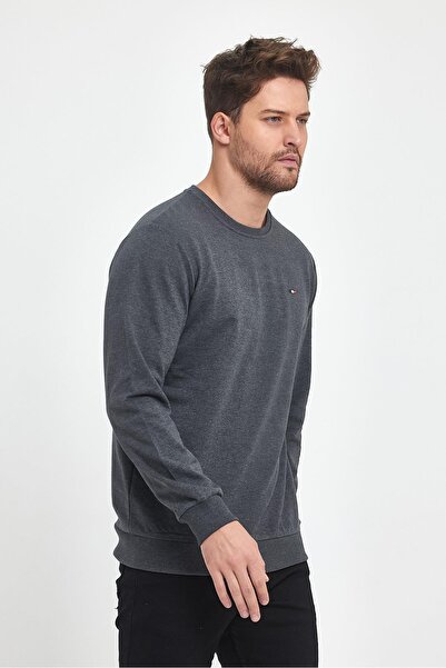 mmetalic Erkek Antrasit Bisiklet Yaka Nakış Detaylı Regular Fit Sweatshirt