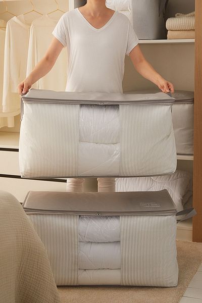 Ocean Home Textile 2 Τεμάχια Μέγα Μέγεθος Παράθυρο Αντικείμενα Γκρι Ριγέ Πάπλωμα Μαξιλαριού Πουλόβερ Hurcu 75x40x40