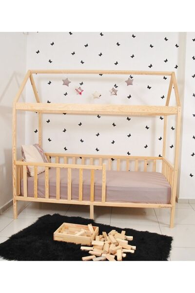 MiniWood Montessori Yatak Çocuk Yatak Bebek Karyola Doğal Çam Beşik Damla