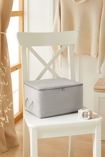 Ocean Home Textile Μικρού μεγέθους Γκρι ψαροκόκκαλο κάτω από το κρεβάτι Βαλίτσα οργάνωσης 30x22x18