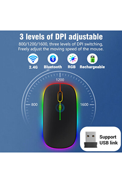 Mmctech Tüm Cihazlara Uyumlu Akıllı Taşınabilir Şarj Edilebilir Rgb Kablosuz Bluetooth Klavye ve Mause Seti