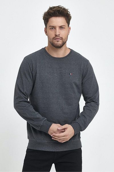 mmetalic Мъжки антрацитен стандартен суитшърт с кръгло деколте и детайлна бродерия