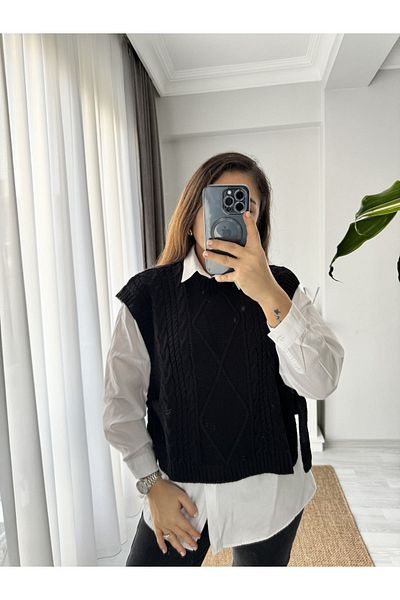 Miss Giz Butik Страничен пуловер с плитка за коса