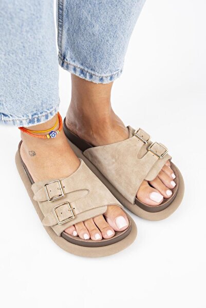 Manijero Lirio Women's - Genuine Leather Mink Single Band Double Buckle Slippers