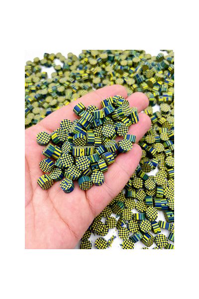 Hobimos 100 Pieces Yellow Navy Blue Fimo Bracelet Beads - Fan Figure Beads