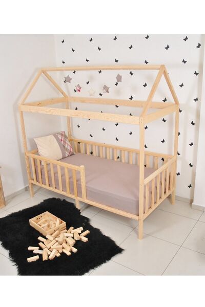 MiniWood Montessori Yatak Çocuk Yatak Bebek Karyola Doğal Çam Beşik Damla