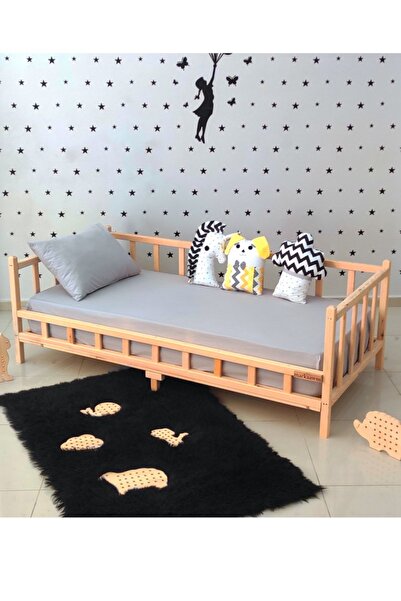 MiniWood Premium Montessori Yatak Doğal Çam Çocuk Ahşap Karyola