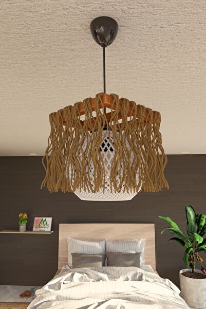 gökdağ group g g Gökdağ Otantik Saçaklı Ahşap Halatlı Balle Beyaz Top Avize