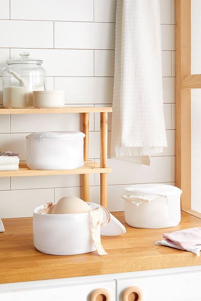 Ocean Home Textile 3 Pieces White Zippered Underwear Washing Net Bag 20x10