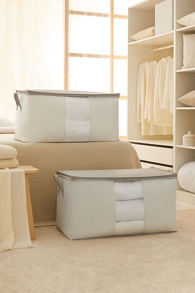 Ocean Home Textile 2 Τεμάχια Μέγα Μέγεθος Παράθυρο Αντικείμενα Γκρι Ριγέ Πάπλωμα Μαξιλαριού Πουλόβερ Hurcu 75x40x40