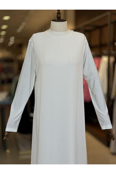 EFRAZE Ecru Long Sleeve Chiffon Straight Dress - 785
