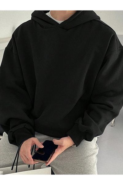 GENIUS STORE Men's Oversize Hooded Sweatshirt - 3 Thread Raster
