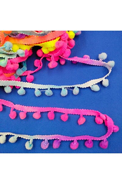 KARAASLAN Şerit Ponpon Çok Renkli Mix Gökkuşağı renkli 5 Metre.