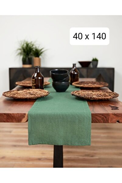 HOME ART ATELIER hand made Yeşil Runner 40 X 140 Natürel Pamuk Keten - Küçük ...