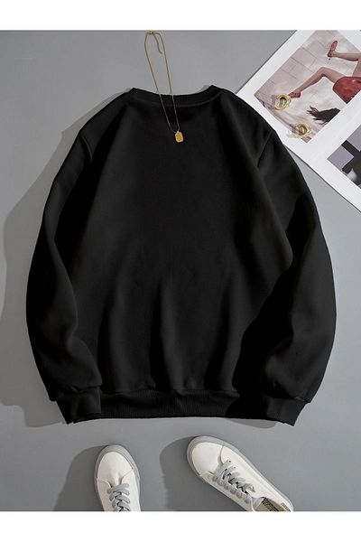 Modernica Heart Patterned Striped Winter Sweatshirt - Black, Oversize, Raised, Crew Neck