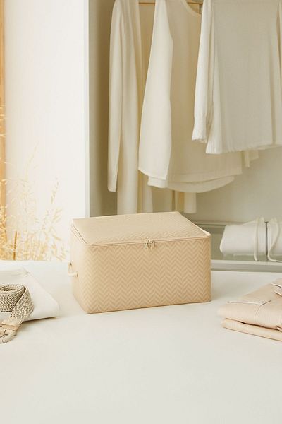 Ocean Home Textile Τσάντα οργάνωσης βαλίτσας κάτω από τη βάση, μπεζ ψαροκόκκαλο μικρού μεγέθους 30x22x18
