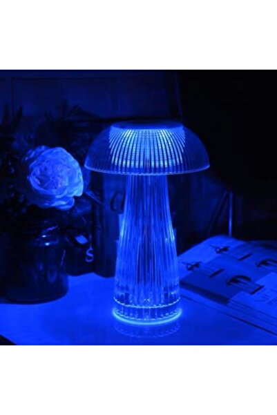 BEKAZE Mantar Kristal Şarjlı Masa Lambası, Led Abajur, Dokunmatik + Kumandalı Rgbw Model
