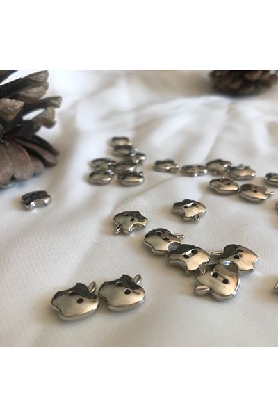 Bukle İplik 1 cm Silver (Silver) Metalized Coated Apple Pattern Button (100 Pcs)