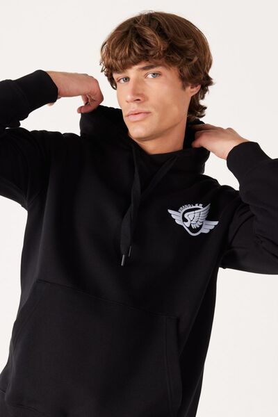 WRANGLER Loose Fit Rahat Kesim Kapüşonlu Sırt Baskılı Içi Polarlı Siyah Sweat...