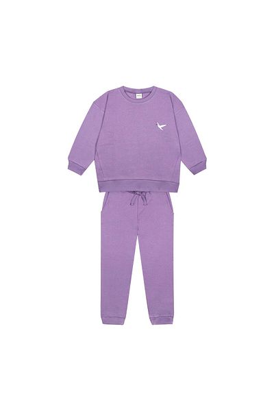 Antebies Purple Futter Tracksuit Set with Bird Embroidery