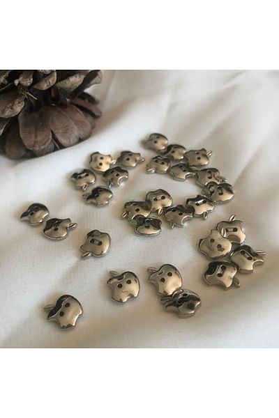 Bukle İplik 1 cm Silver (Silver) Metalized Coated Apple Pattern Button (100 Pcs)