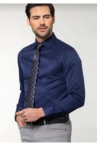 Grand Star Мъжка риза с дълъг ръкав Güncüoğlu Slim Fit от памучен сатен