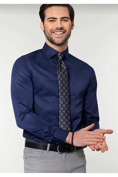 Grand Star Мъжка риза с дълъг ръкав Güncüoğlu Slim Fit от памучен сатен