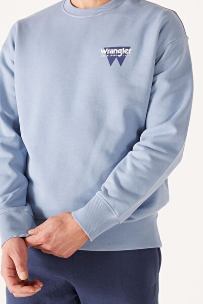 WRANGLER Oversize Fit Geniş Kesim Bisiklet Yaka Şardonlu Açık Mavi Sweatshirt
