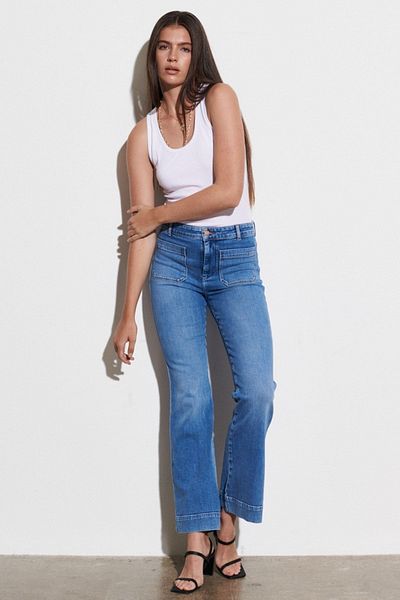 WRANGLER Flare Fit High Waist Spanish Leg Pocket Detailed Women's Blue Cotton Stretchy Jean Jeans