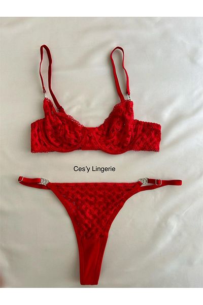 CES'Y LİNGERİE Red Princess 7 Piece Dowry Set