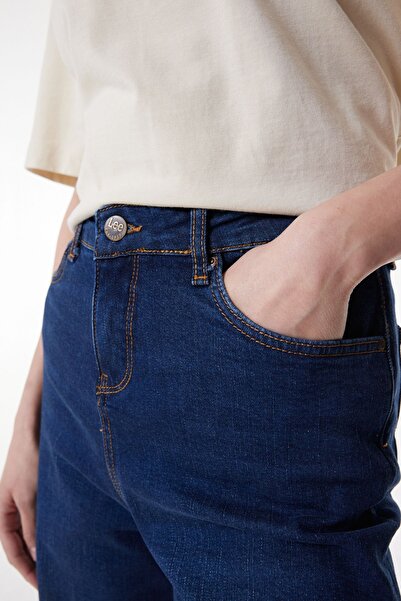 Lee Denim elastic cu talie înaltă - albastru închis, picior lat, blugi de damă cu ajustare normală