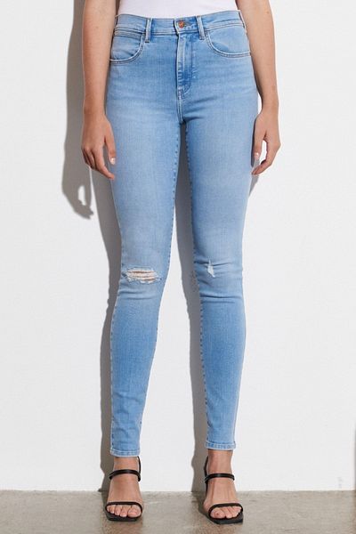 WRANGLER High Rise Skinny Fit Slim Fit High Waist Damen Hellblaue Baumwoll-Stretch-Jeans-Denim-Jeans