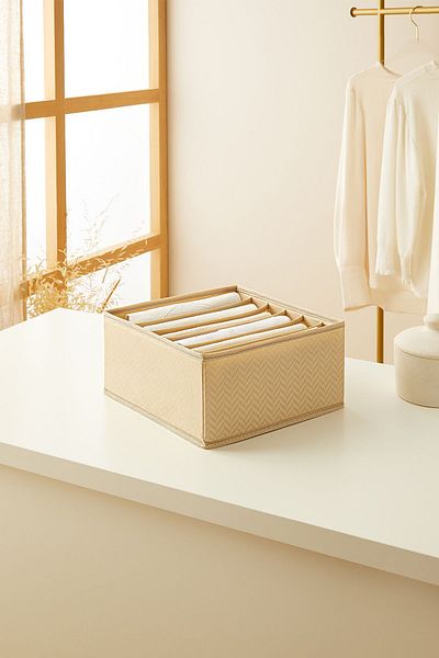 Ocean Home Textile Μπεζ 6 θέσεων Laundry Organizer με συρτάρι και ντουλάπι - Πτυσσόμενο κουτί αποθήκευσης