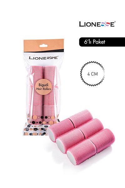 Lionesse Velcro Hair Curler 1113 – Pack of 6, Pink, 4 cm