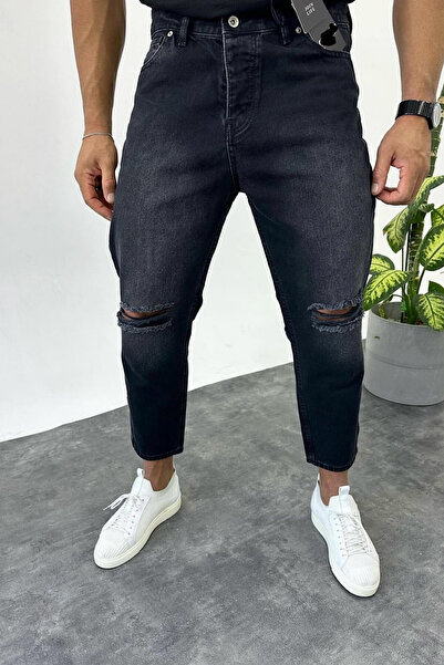 BDRMAN Boyfriend Siyah Eskitme Diz Yırtık Model Kot Pantolon