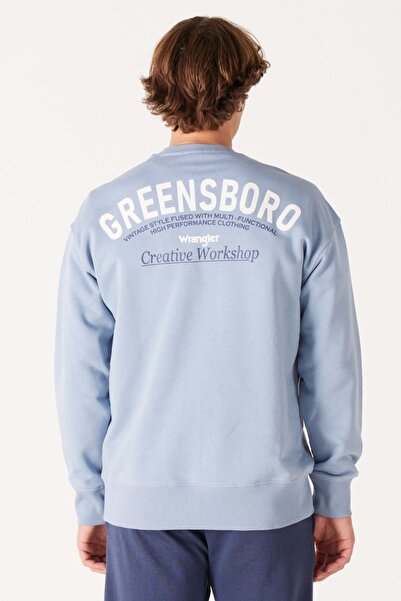 WRANGLER Oversize Fit Geniş Kesim Bisiklet Yaka Şardonlu Açık Mavi Sweatshirt
