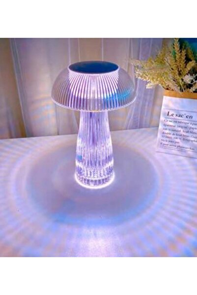 BEKAZE Mantar Kristal Şarjlı Masa Lambası, Led Abajur, Dokunmatik + Kumandalı Rgbw Model