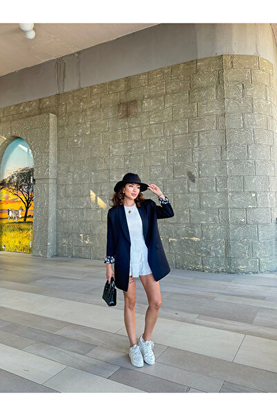 HK Style Kadın Blazer Ceket Astarı Leopar Desen Detaylı