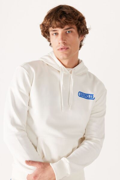 WRANGLER Φούτερ Regular Fit Normal Cut με κουκούλα με φλις εσωτερικά και λευκό εξωτερικά με τύπωμα