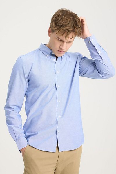 WRANGLER Světle modrá košile Oxford - 100% bavlna, Regular Fit