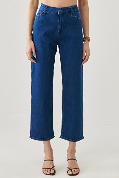 Lee Wide Leg Fit Yüksek Bel Geniş Paça Kadın Mavi Pamuklu Esnek Jean Denim Ko...