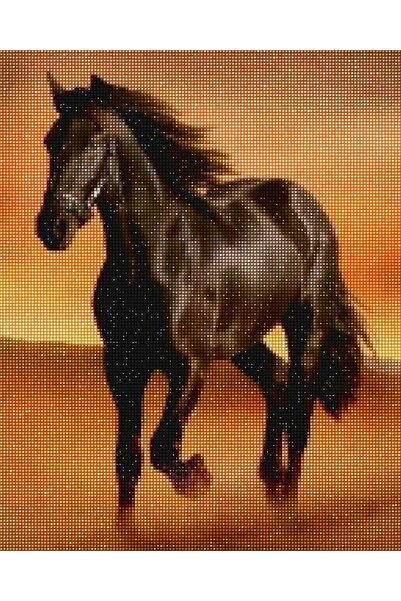 MAXİ Siyah At - Diamond Painting, Elmaslı Goblen, Mozaik Tablo, Elmas, Boncuk, Taş Işleme 40 X 50cm