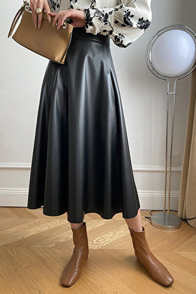 MODAQU Kožená sukně Mevlana Flared - Černá