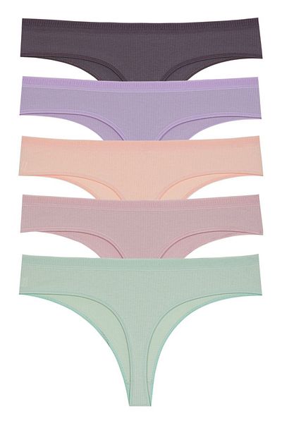 Miss Blue Moon Corded Cotton Thong - Non-marking Elastic 5 Pack 1450