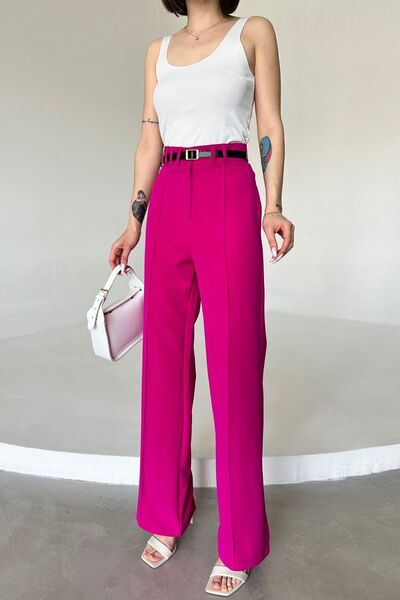 Maude Pantaloni de damă Palazzo Palazzo cu centură roz, cu detaliu cu gazon