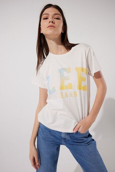 Lee Relaxed Fit Crew Neck 100% Baumwolle Off White T-Shirt - Loose Fit
